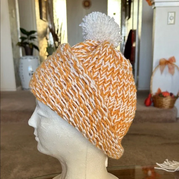 Cozy Orange and White Knit Beanie - Picture 2 of 6